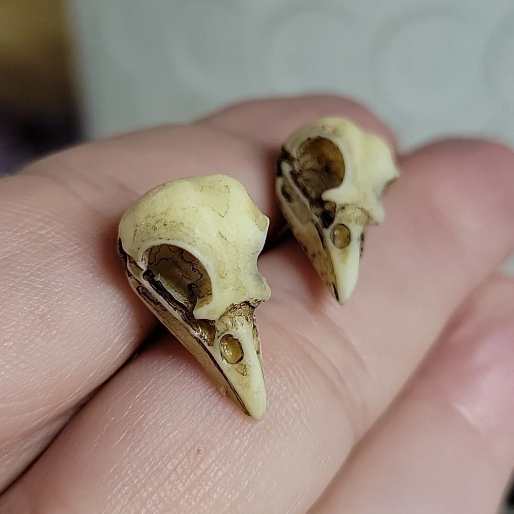 🔥LAST PAIR🔥 Realistic Poe Macabre Bird Skull Stud Earrings